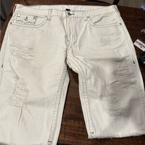 True Religion Cream Distressed Jean Shorts like new